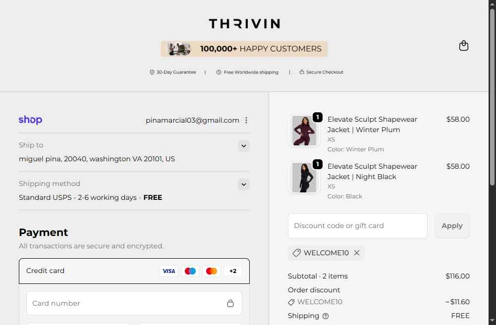 Thrivin checkout page showing Thrivin promo code box | Screenshot taken by SimplyCodes community member on Dec 22, 2025