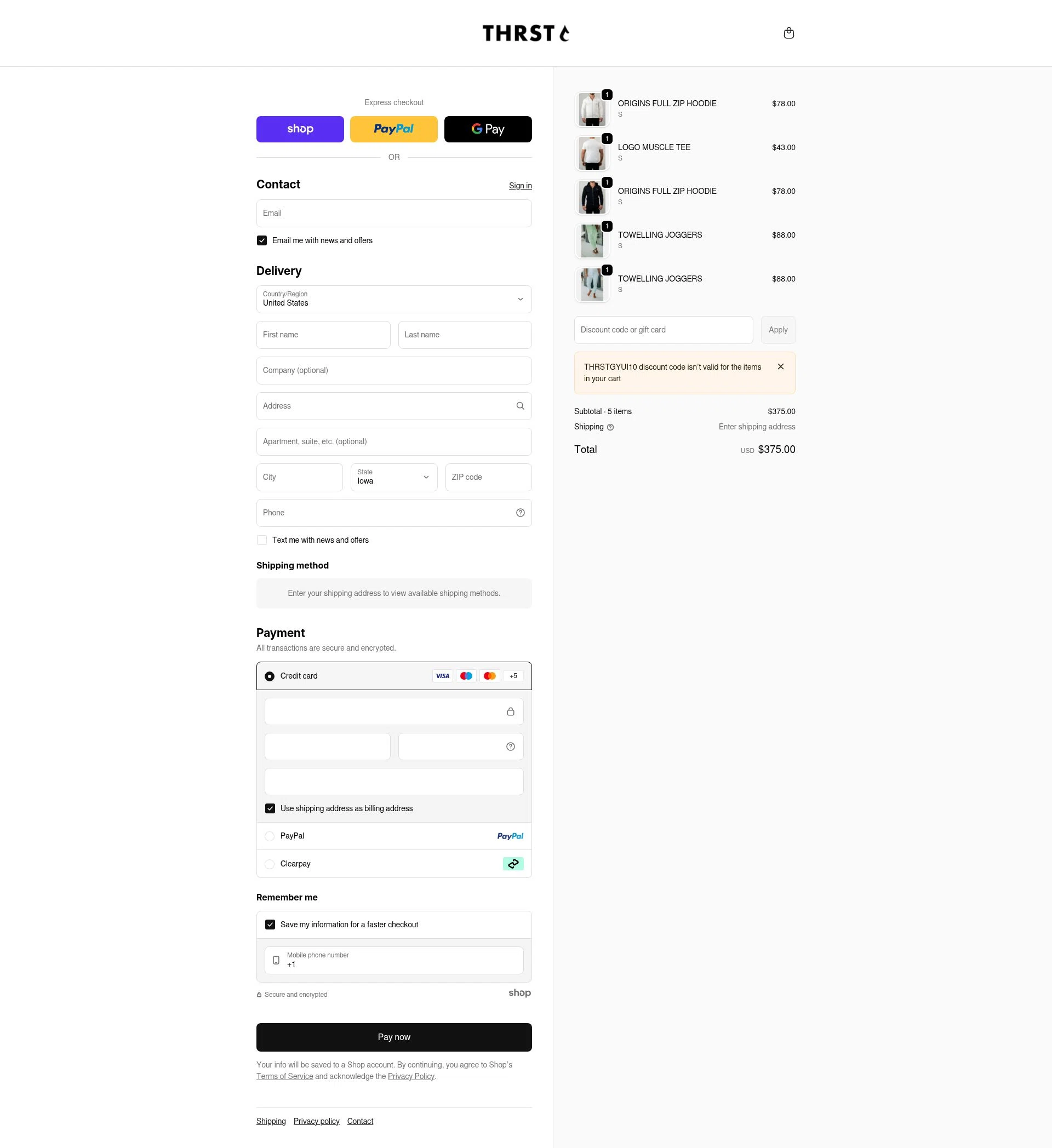 THRST checkout page showing THRST discount code box | Screenshot taken by SimplyCodes community member on Jan 27, 2026