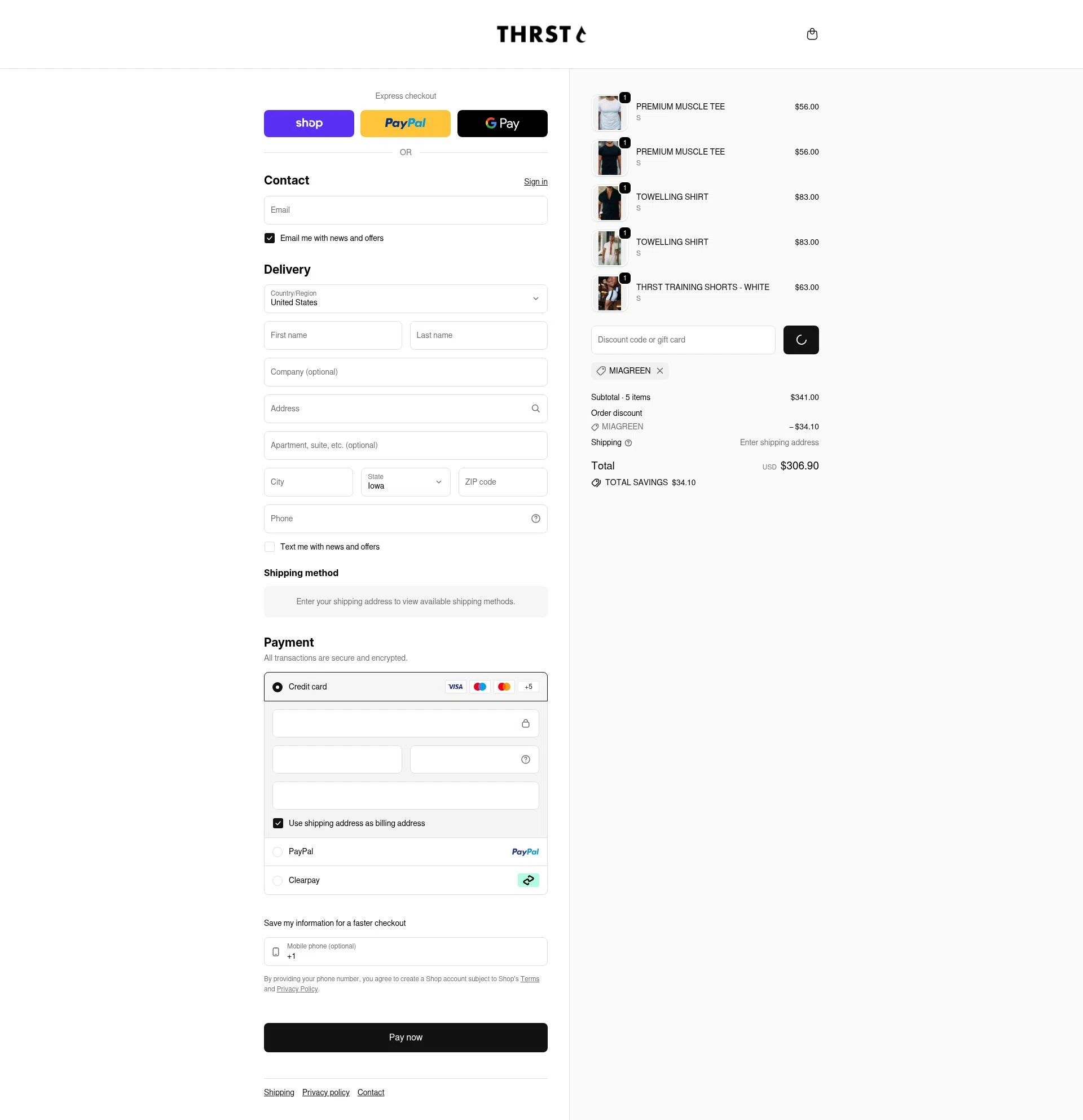 THRST checkout page showing THRST discount code box | Screenshot taken by SimplyCodes community member on Feb 9, 2026