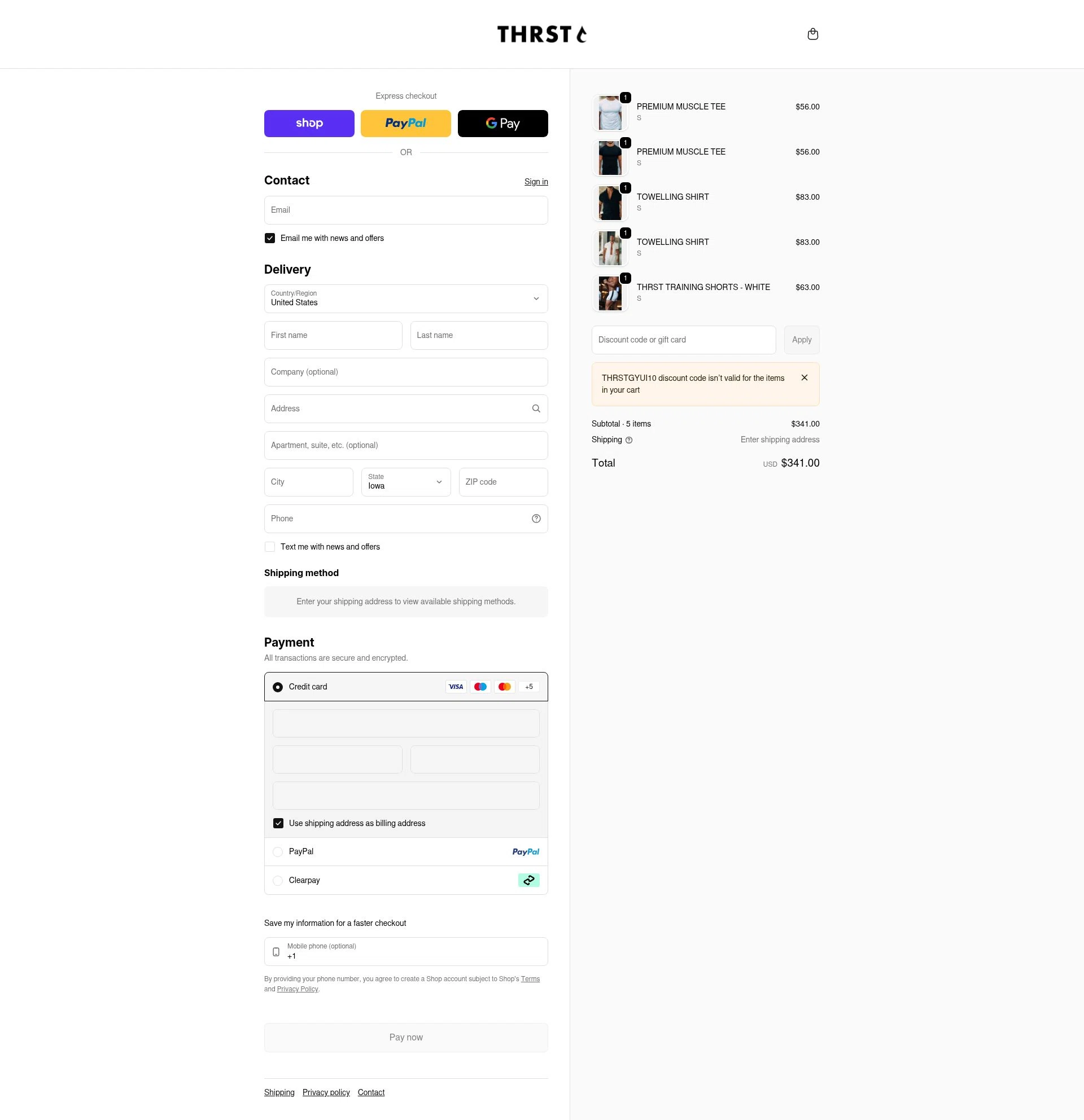 THRST checkout page showing THRST discount code box | Screenshot taken by SimplyCodes community member on Feb 9, 2026