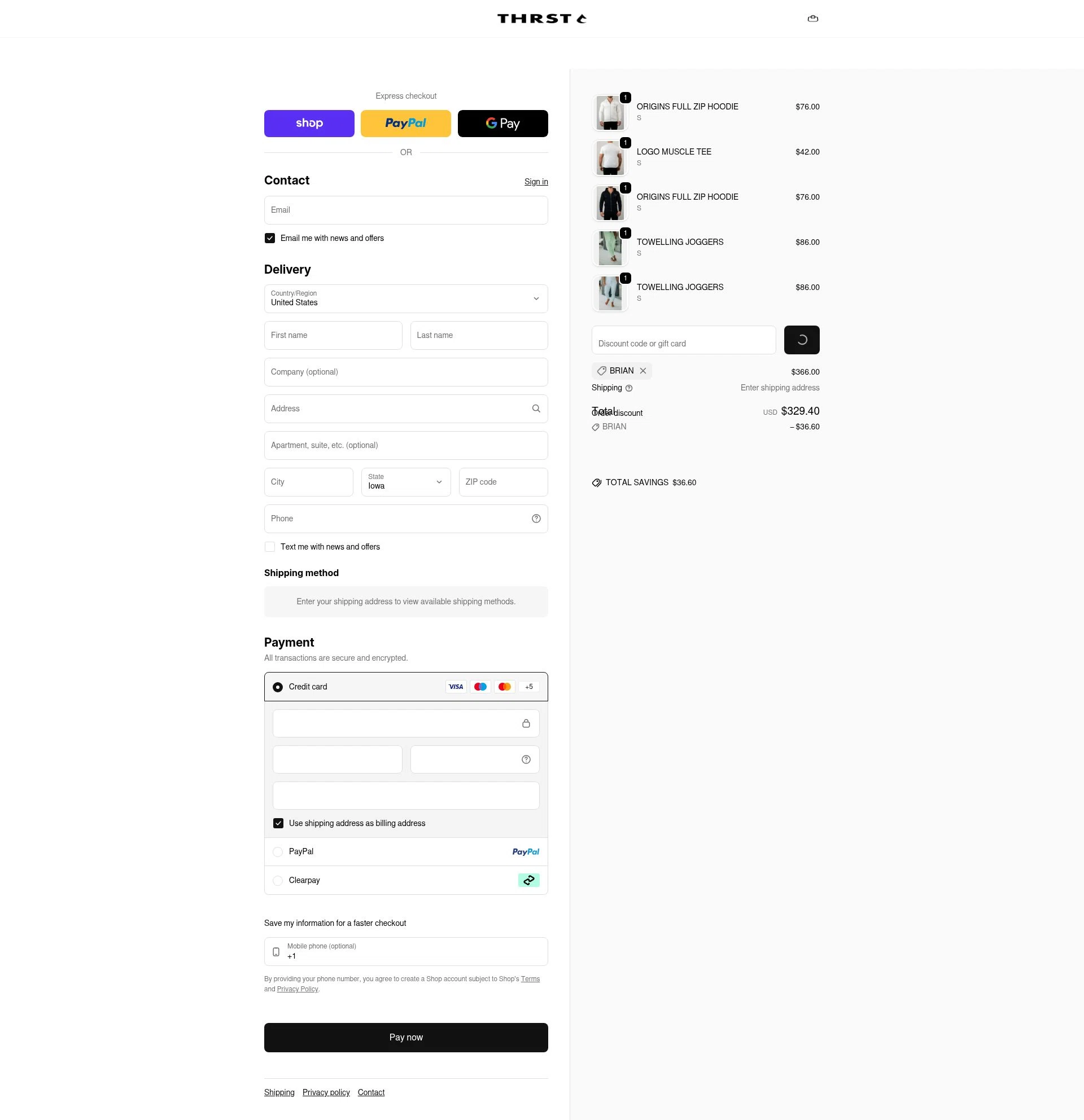 THRST checkout page showing THRST discount code box | Screenshot taken by SimplyCodes community member on Feb 5, 2026