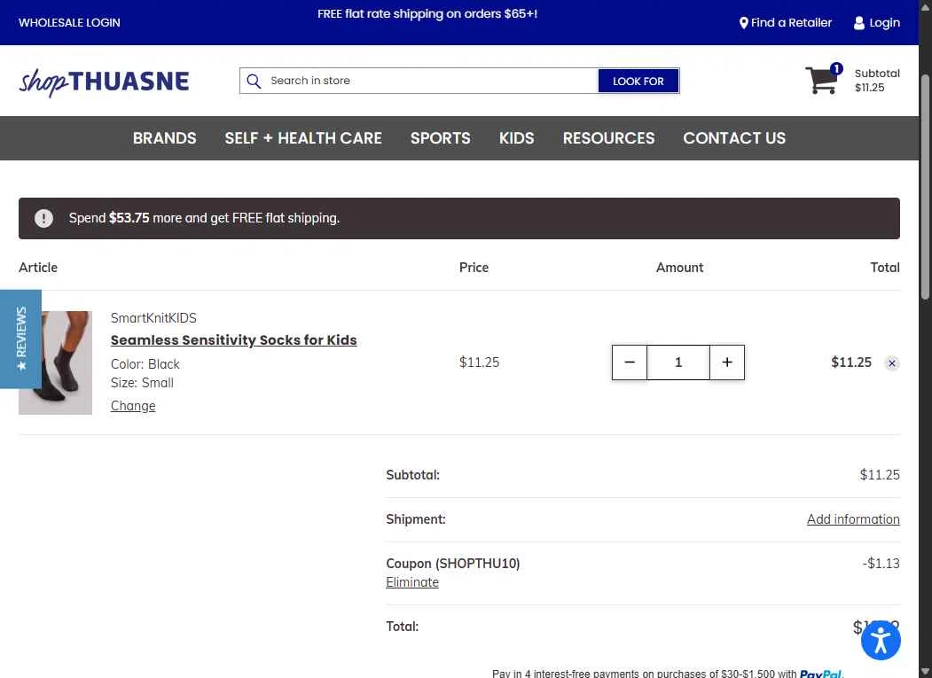 Thuasne checkout page showing Thuasne promo code box | Screenshot taken by SimplyCodes community member on Sep 21, 2025
