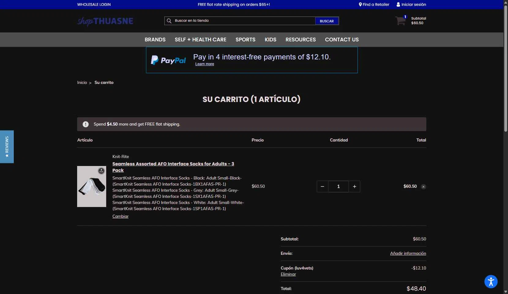 Thuasne checkout page showing Thuasne promo code box | Screenshot taken by SimplyCodes community member on Nov 11, 2025