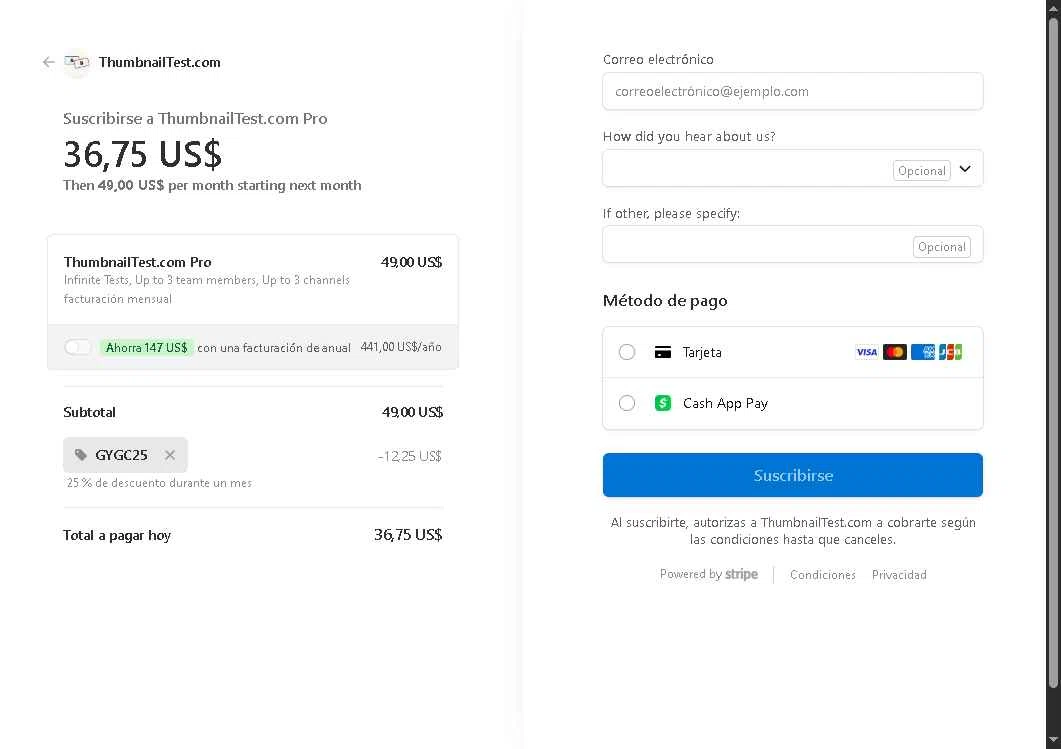 Thumbnail Test checkout page showing Thumbnail Test promo code box | Screenshot taken by SimplyCodes community member on Sep 2, 2025