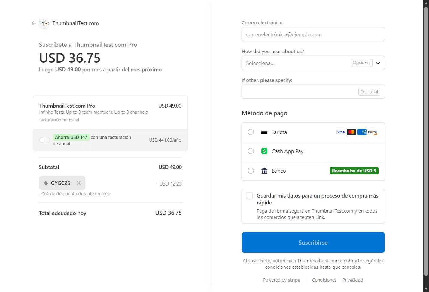 Thumbnail Test checkout page showing Thumbnail Test promo code box | Screenshot taken by SimplyCodes community member on Jan 24, 2026