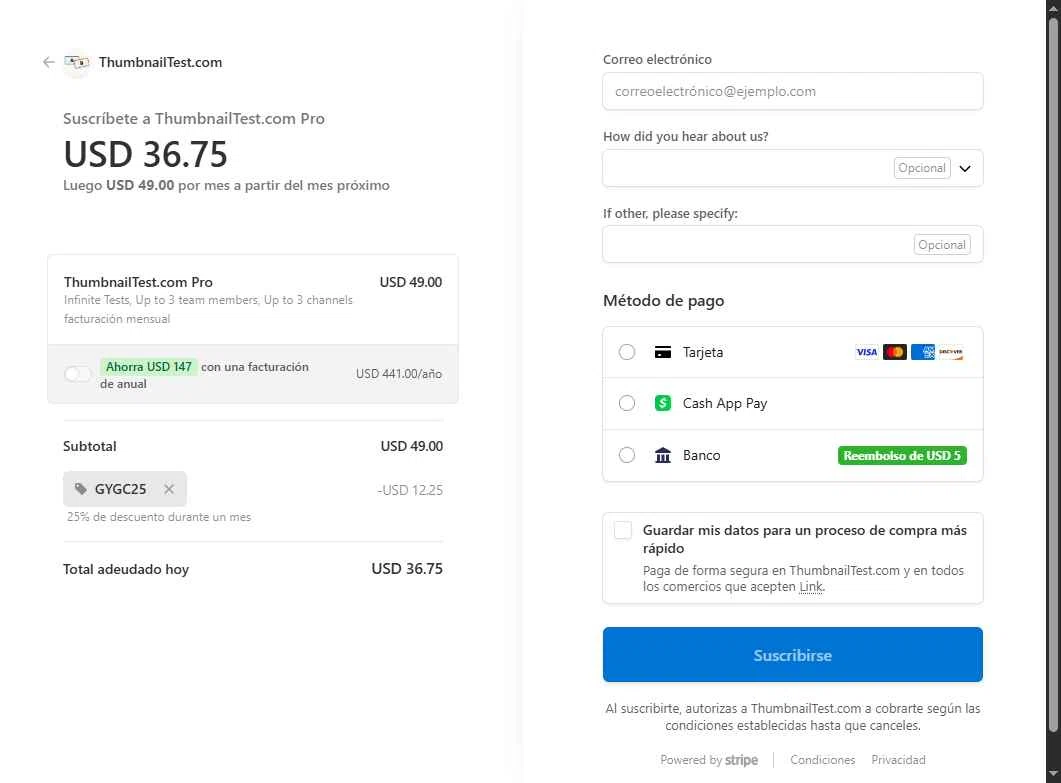 Thumbnail Test checkout page showing Thumbnail Test promo code box | Screenshot taken by SimplyCodes community member on Oct 12, 2025