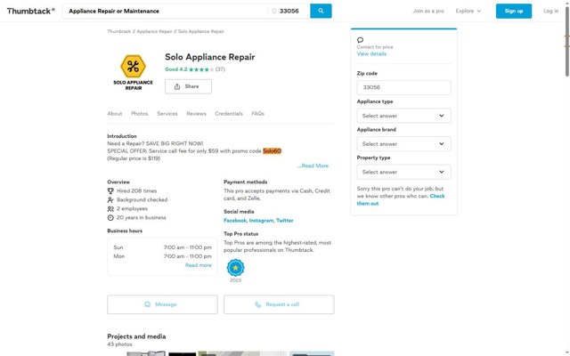 Thumbtack checkout page showing Thumbtack coupon code box | Screenshot taken by SimplyCodes community member on Jul 4, 2025