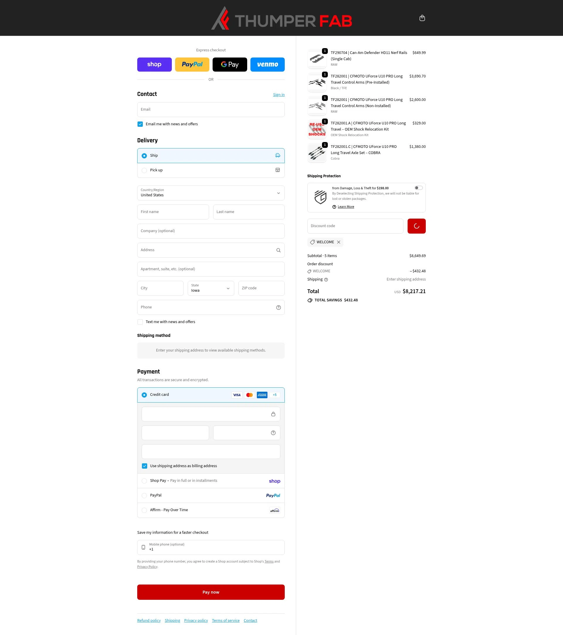 Thumper Fab checkout page showing Thumper Fab discount code box | Screenshot taken by SimplyCodes community member on Feb 10, 2026