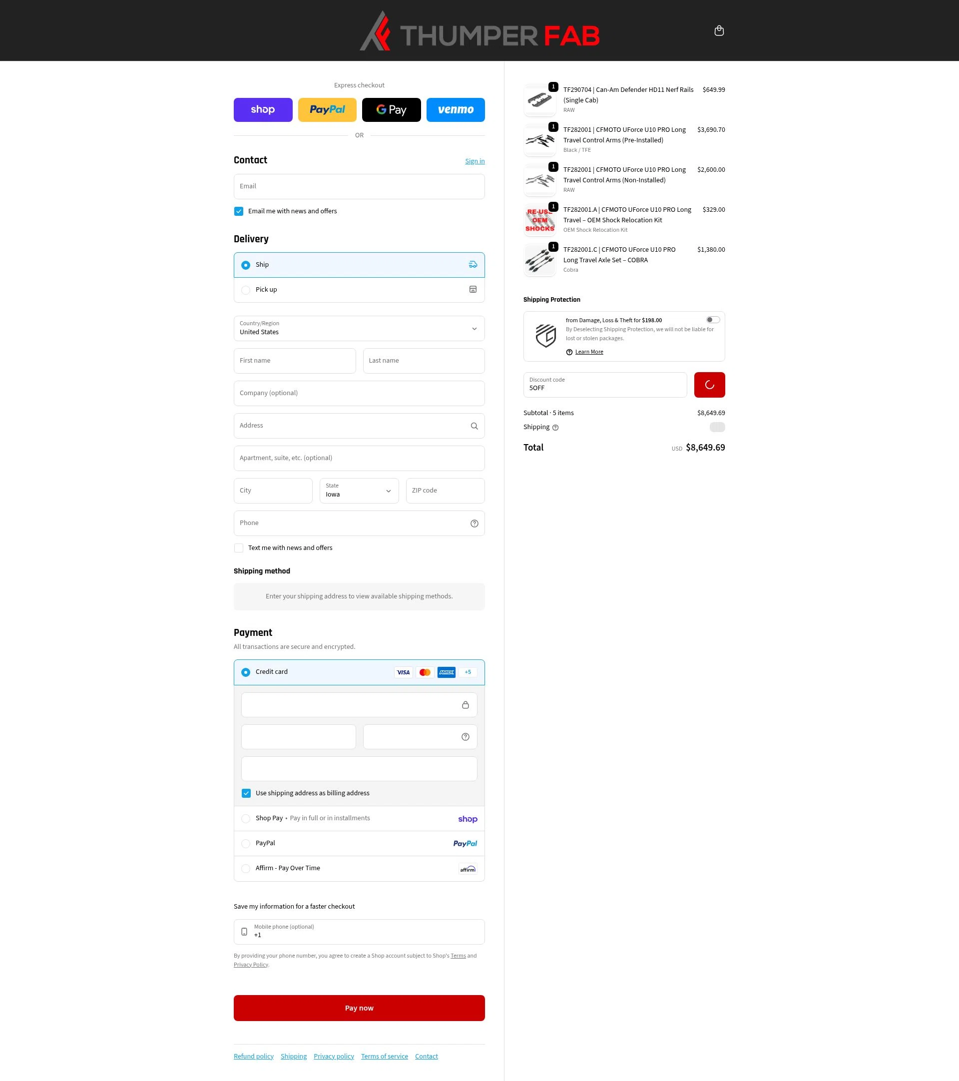 Thumper Fab checkout page showing Thumper Fab discount code box | Screenshot taken by SimplyCodes community member on Feb 10, 2026