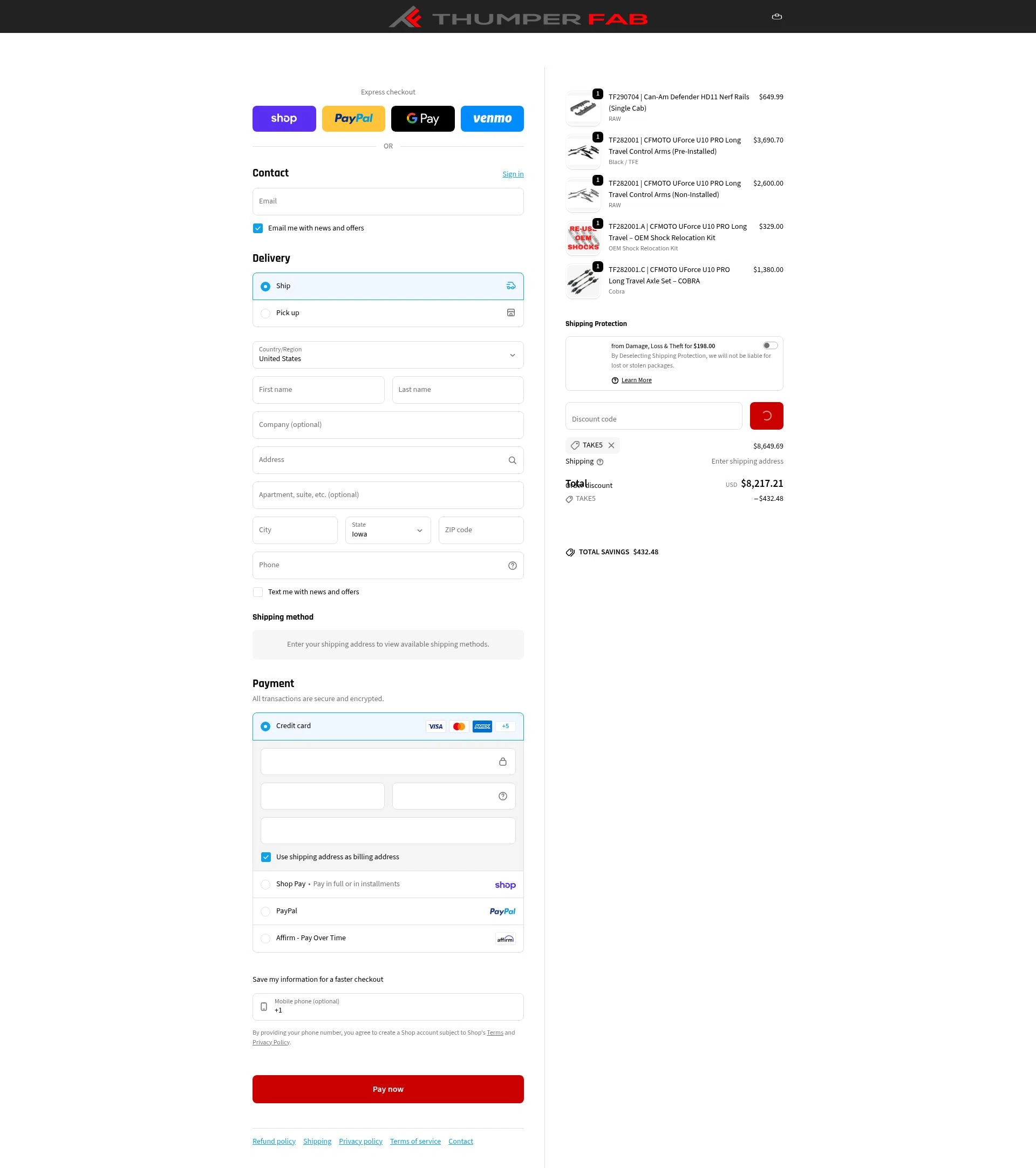 Thumper Fab checkout page showing Thumper Fab discount code box | Screenshot taken by SimplyCodes community member on Feb 10, 2026