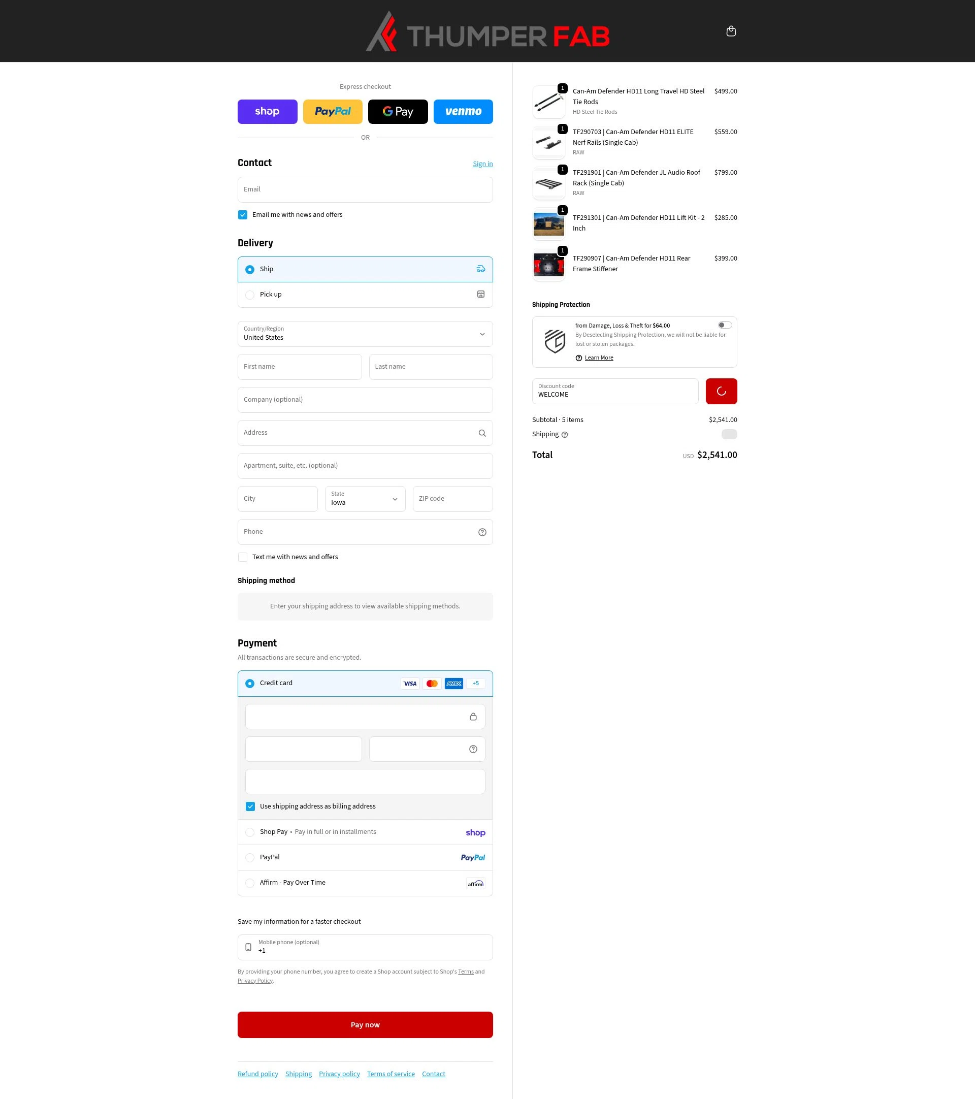 Thumper Fab checkout page showing Thumper Fab discount code box | Screenshot taken by SimplyCodes community member on Feb 1, 2026