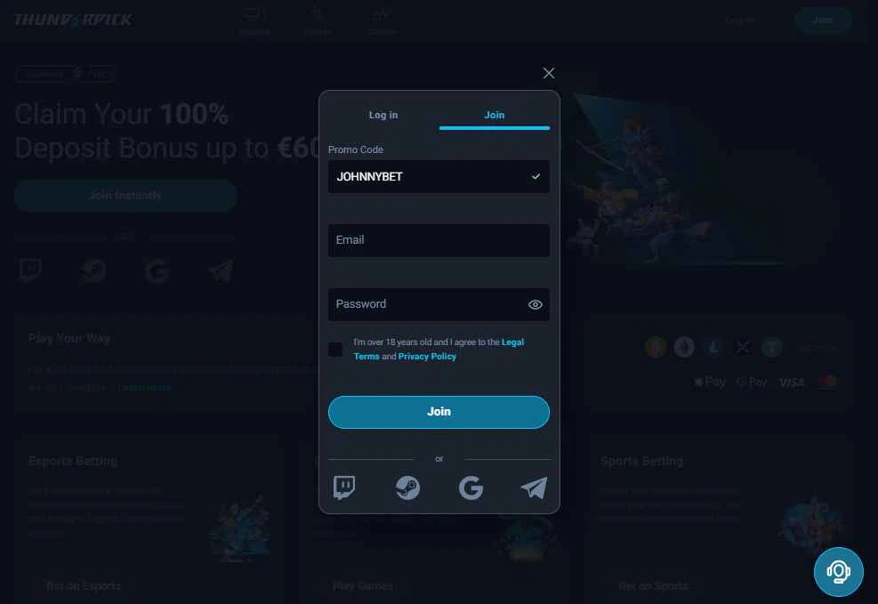 Thunderpick checkout page showing Thunderpick promo code box | Screenshot taken by SimplyCodes community member on Jul 13, 2025