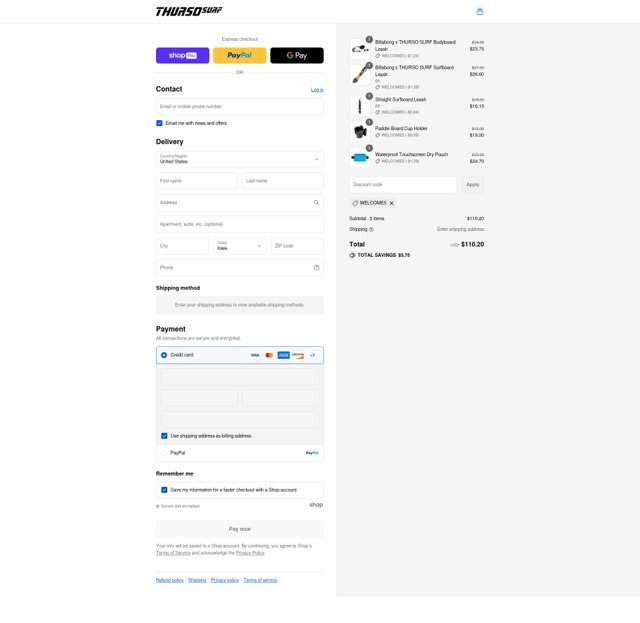 THURSO SURF checkout page showing THURSO SURF promo code box | Screenshot taken by SimplyCodes community member on Aug 25, 2025