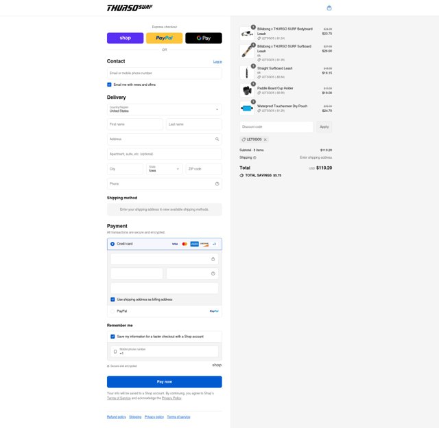 THURSO SURF checkout page showing THURSO SURF promo code box | Screenshot taken by SimplyCodes community member on Sep 7, 2025