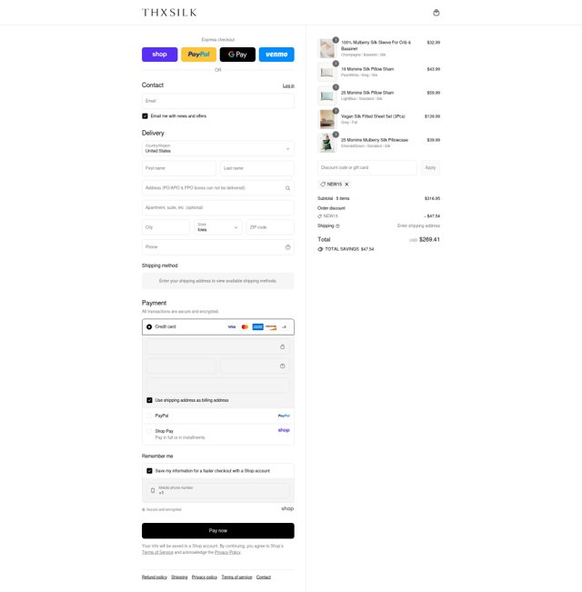 Thxsilk checkout page showing Thxsilk promo code box | Screenshot taken by SimplyCodes community member on Sep 2, 2025