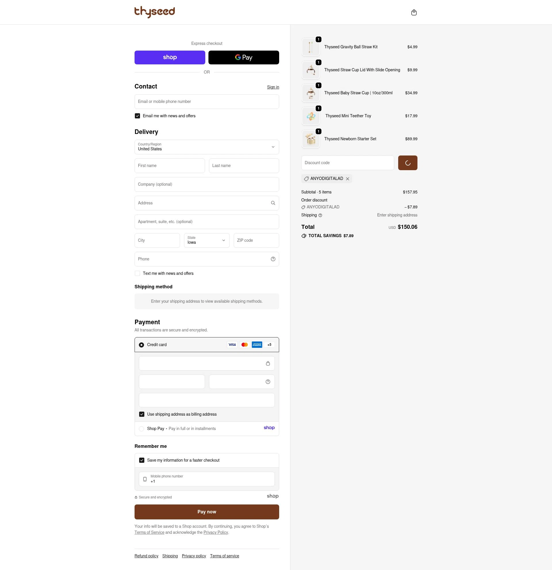 Thyseed checkout page showing Thyseed promo code box | Screenshot taken by SimplyCodes community member on Dec 31, 2025