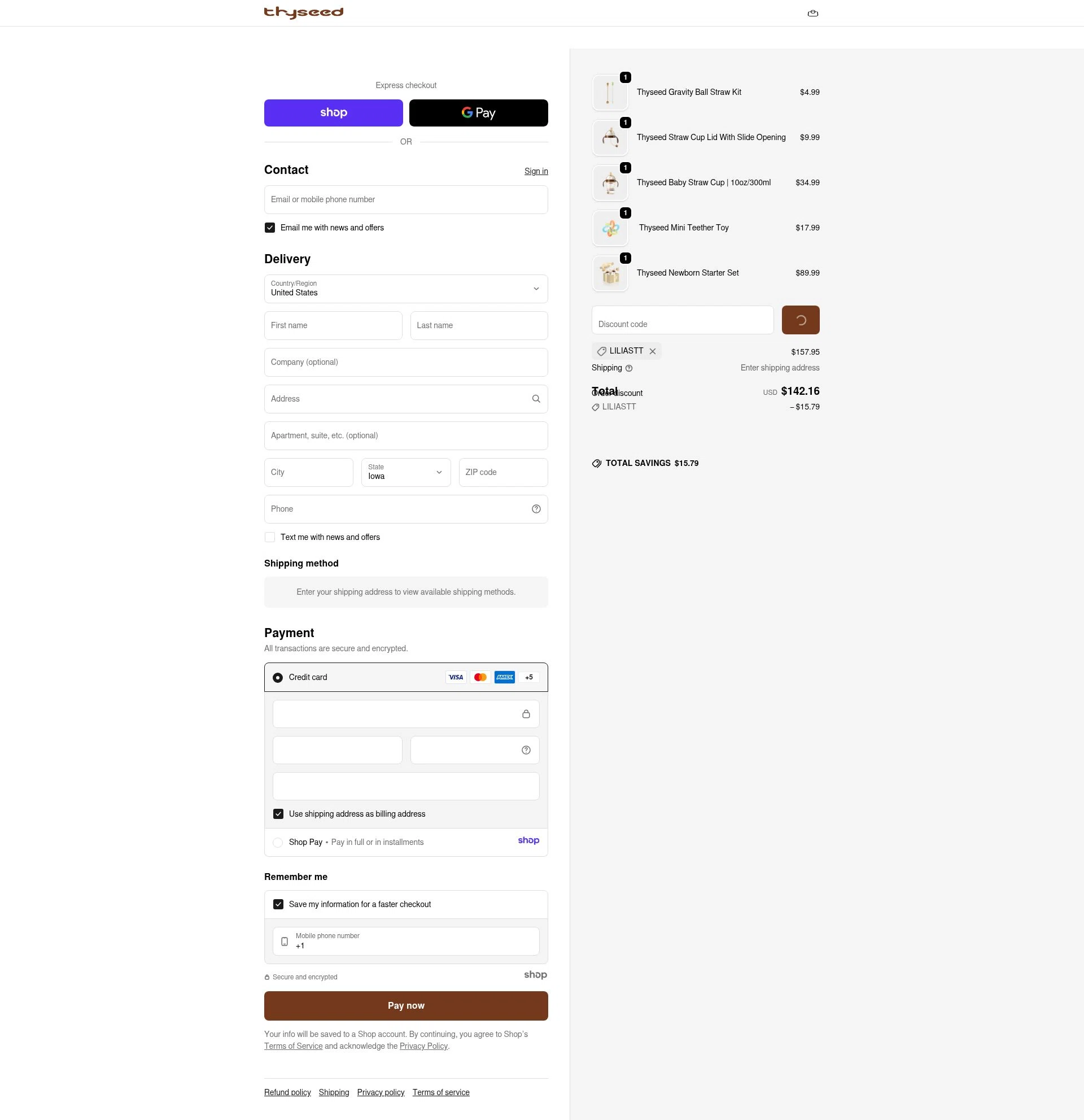 Thyseed checkout page showing Thyseed promo code box | Screenshot taken by SimplyCodes community member on Jan 5, 2026