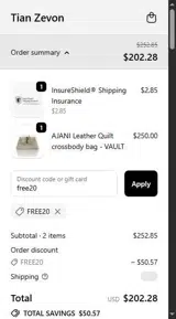 free20 coupon verification screenshot