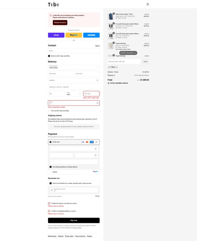 Tibi checkout page showing Tibi promo code box | Screenshot taken by SimplyCodes community member on Sep 11, 2025