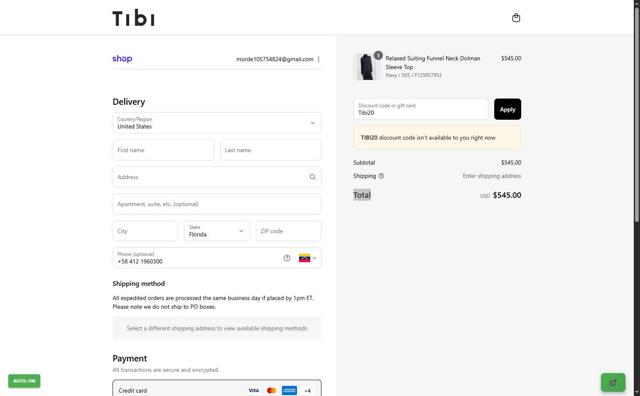 Tibi checkout page showing Tibi promo code box | Screenshot taken by SimplyCodes community member on Sep 11, 2025