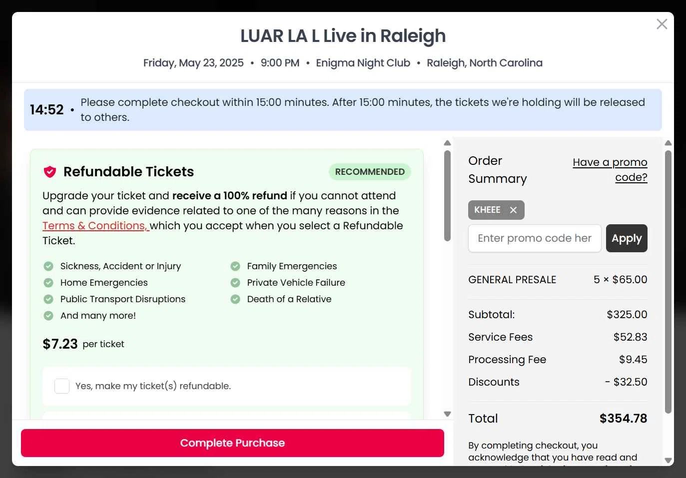 Tickeri checkout page showing Tickeri promo code box | Screenshot taken by SimplyCodes community member on May 14, 2025