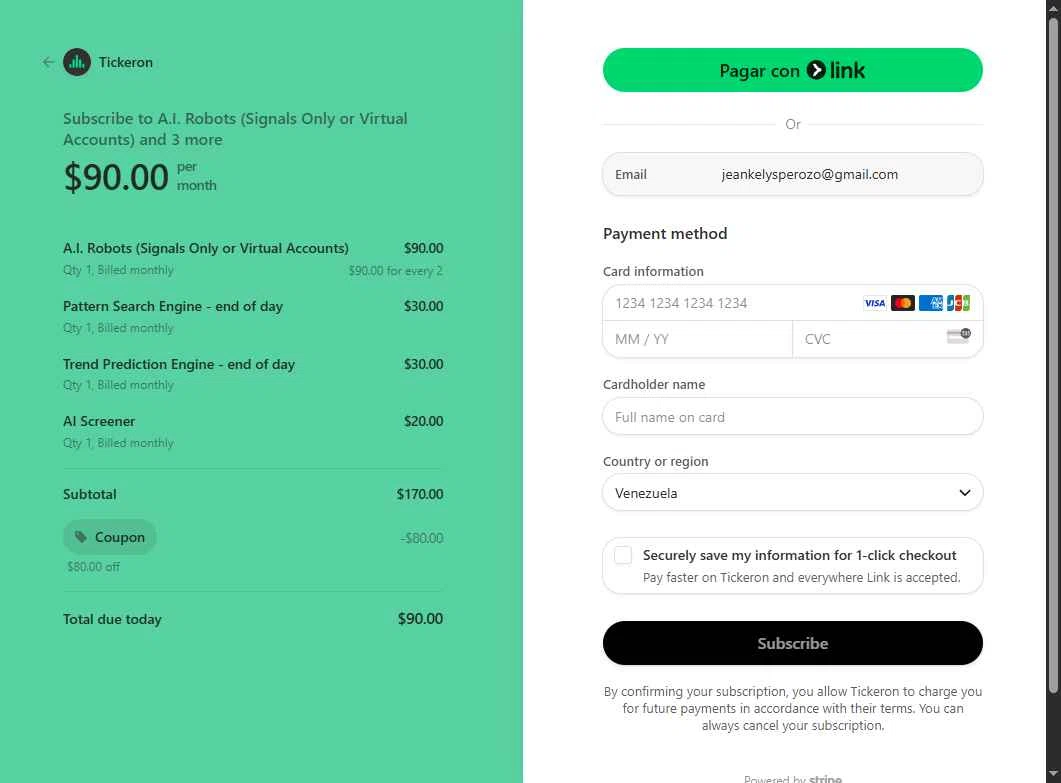 Tickeron checkout page showing Tickeron promo code box | Screenshot taken by SimplyCodes community member on May 4, 2025