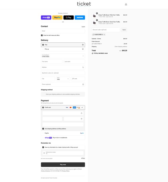 Ticket Chocolate checkout page showing Ticket Chocolate discount code box | Screenshot taken by SimplyCodes community member on Aug 13, 2025