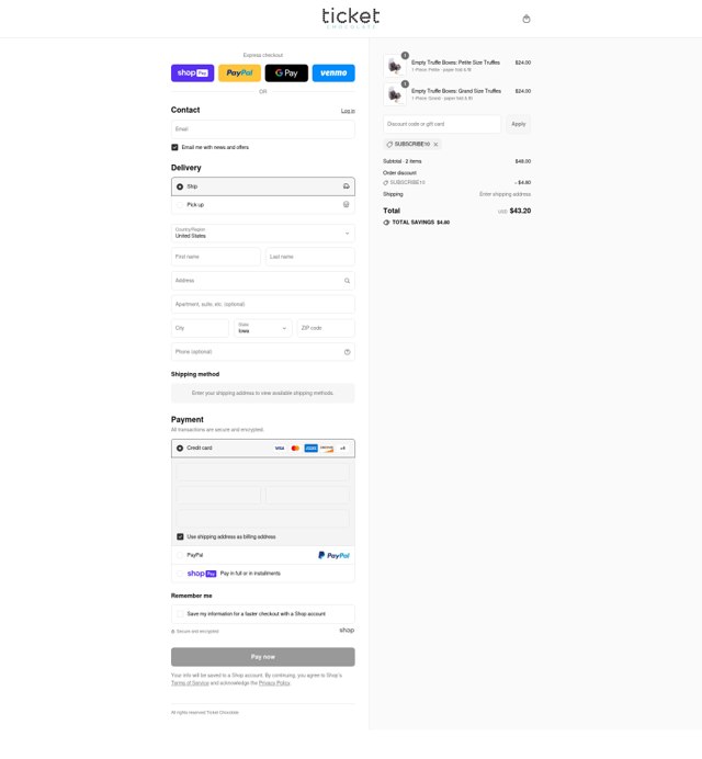 Ticket Chocolate checkout page showing Ticket Chocolate discount code box | Screenshot taken by SimplyCodes community member on Aug 1, 2025