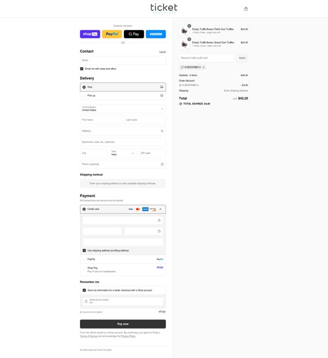 Ticket Chocolate checkout page showing Ticket Chocolate discount code box | Screenshot taken by SimplyCodes community member on Aug 27, 2025