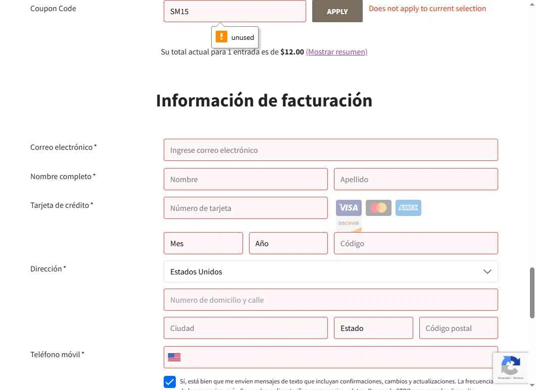 TicketSpice checkout page showing TicketSpice coupon code box | Screenshot taken by SimplyCodes community member on Jan 3, 2026