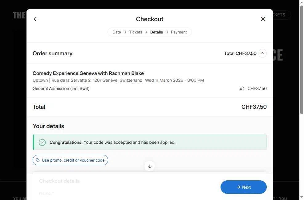 Ticket Tailor checkout page showing Ticket Tailor promo code box | Screenshot taken by SimplyCodes community member on Feb 10, 2026