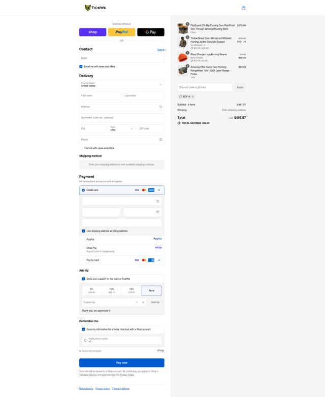 Tidewe checkout page showing Tidewe discount code box | Screenshot taken by SimplyCodes community member on Sep 9, 2025