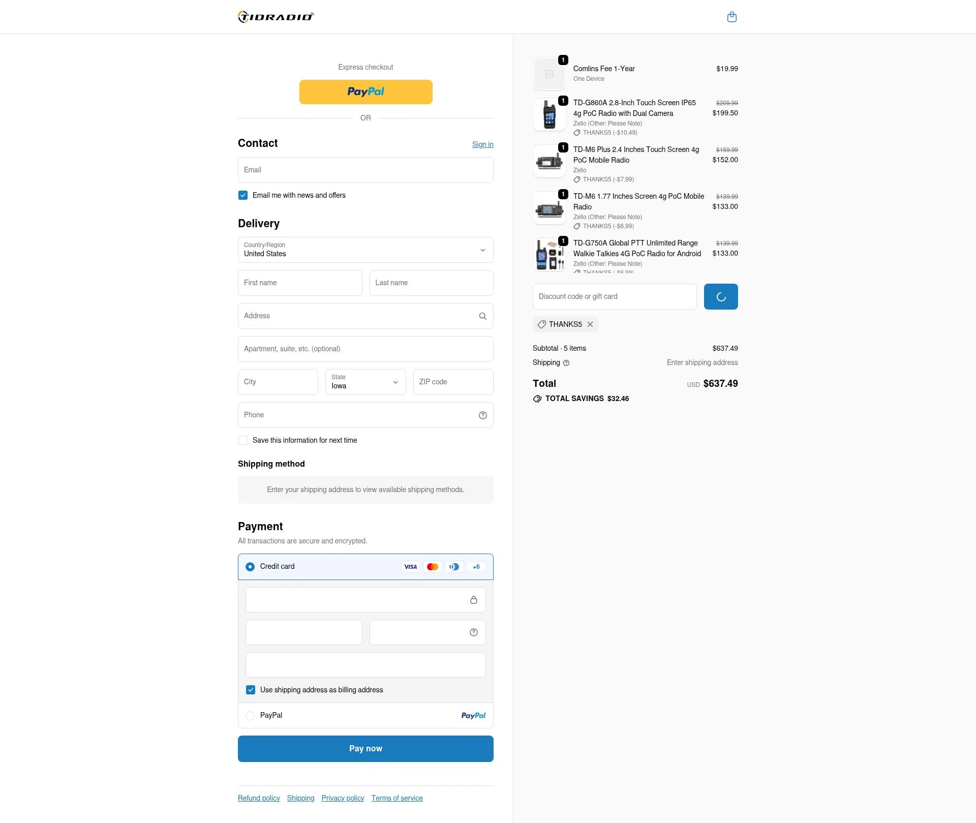 TIDRADIO checkout page showing TIDRADIO discount code box | Screenshot taken by SimplyCodes community member on Jan 2, 2026