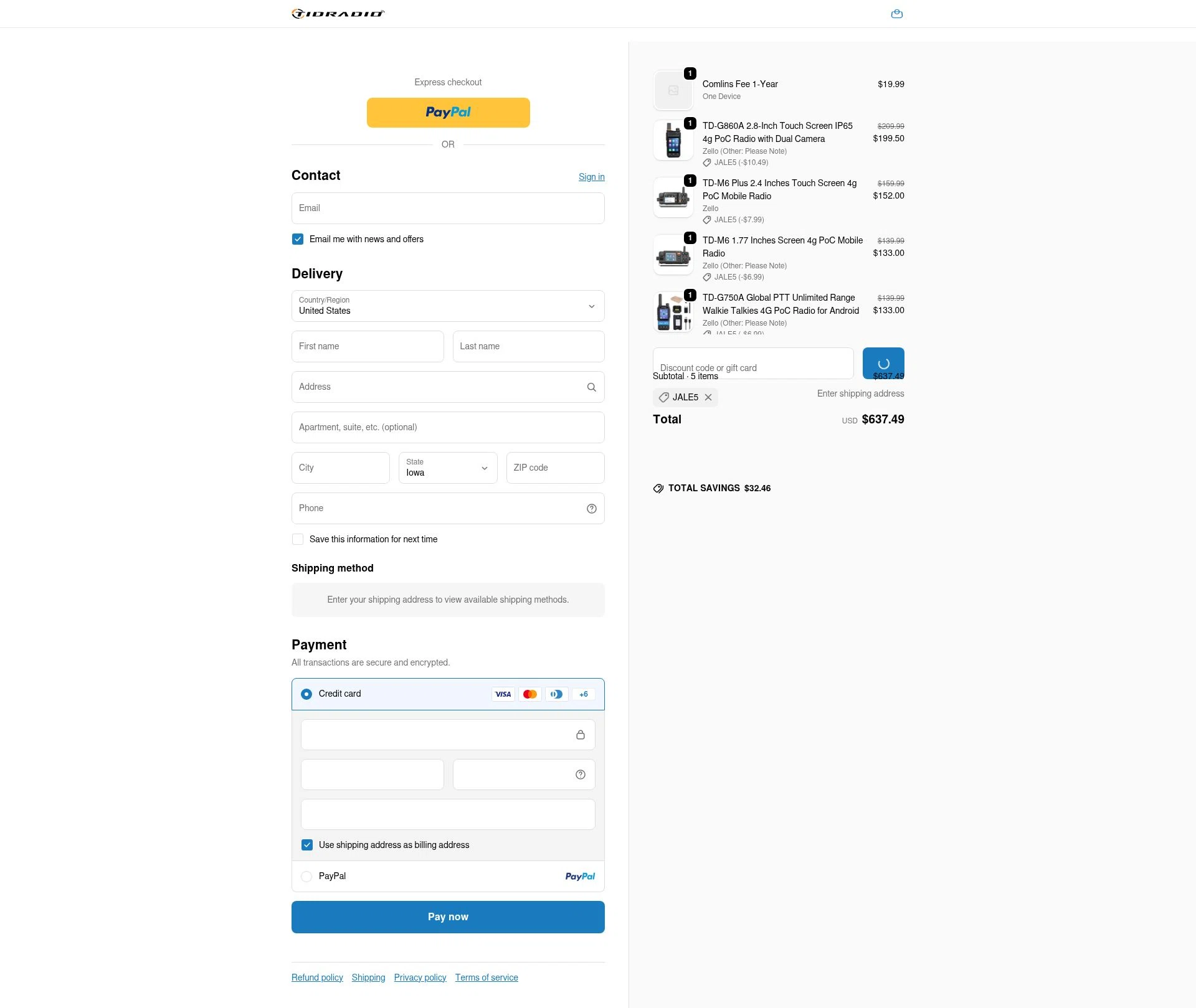 TIDRADIO checkout page showing TIDRADIO discount code box | Screenshot taken by SimplyCodes community member on Jan 2, 2026