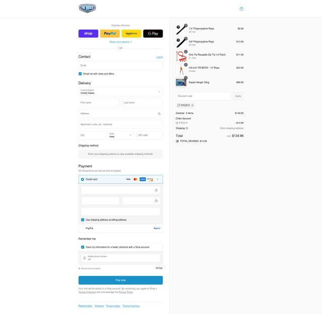 Tie Boss checkout page showing Tie Boss discount code box | Screenshot taken by SimplyCodes community member on Sep 3, 2025