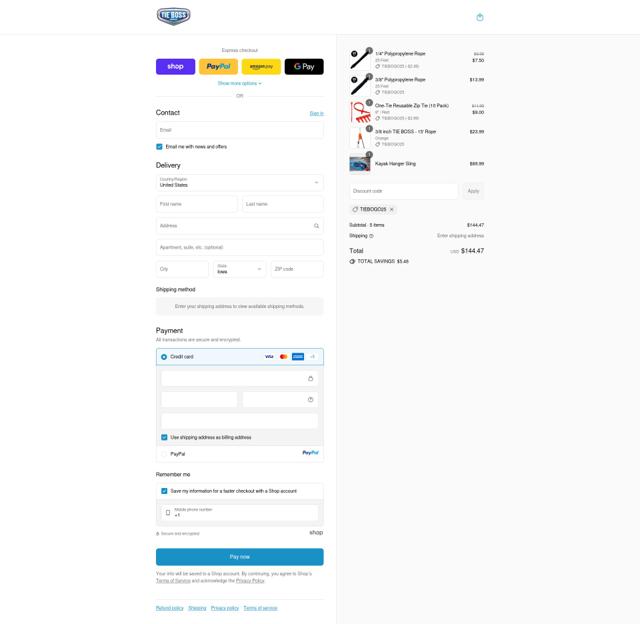Tie Boss checkout page showing Tie Boss discount code box | Screenshot taken by SimplyCodes community member on Sep 12, 2025
