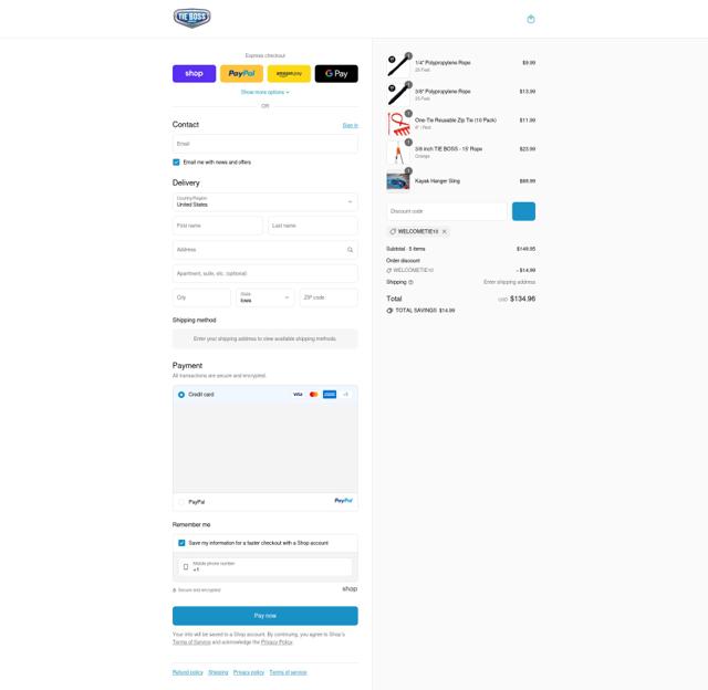 Tie Boss checkout page showing Tie Boss discount code box | Screenshot taken by SimplyCodes community member on Sep 11, 2025