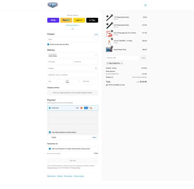 Tie Boss checkout page showing Tie Boss discount code box | Screenshot taken by SimplyCodes community member on Sep 8, 2025