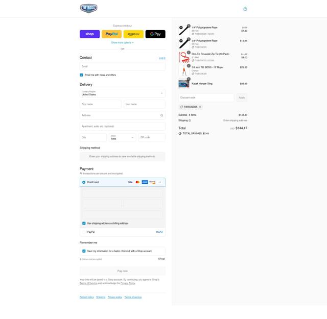 Tie Boss checkout page showing Tie Boss discount code box | Screenshot taken by SimplyCodes community member on Sep 8, 2025