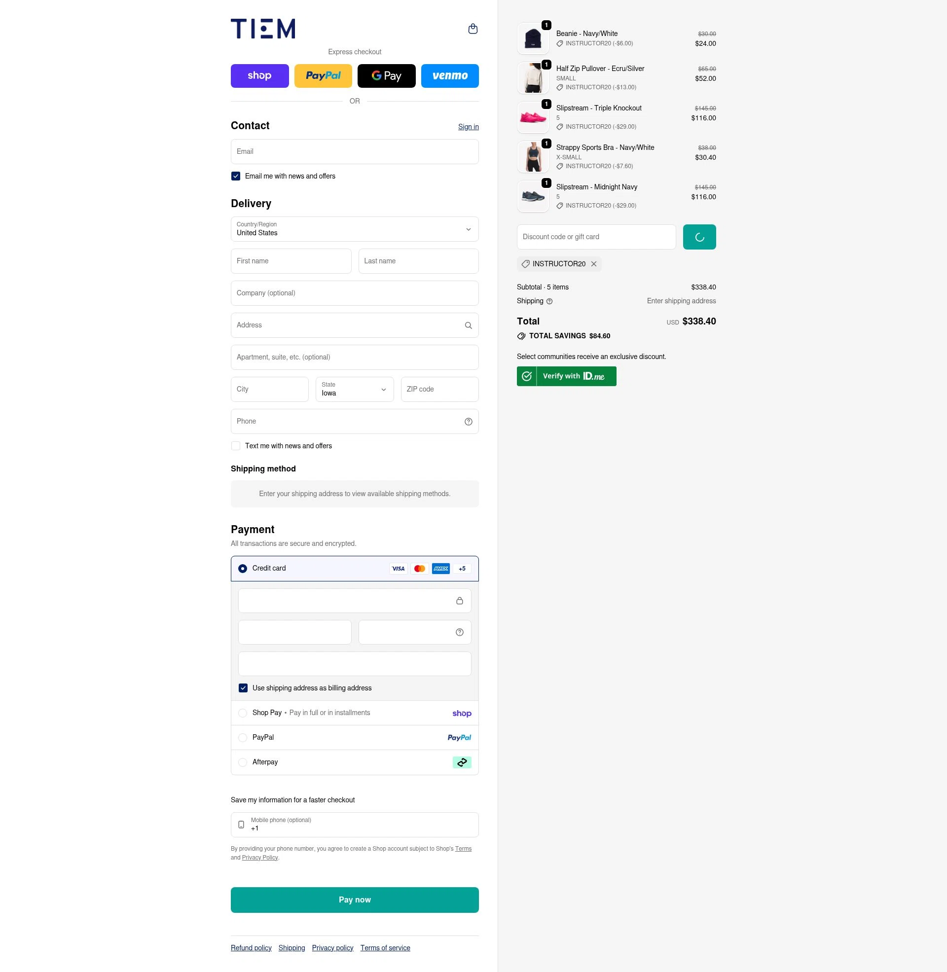 Tiem checkout page showing Tiem discount code box | Screenshot taken by SimplyCodes community member on Feb 9, 2026