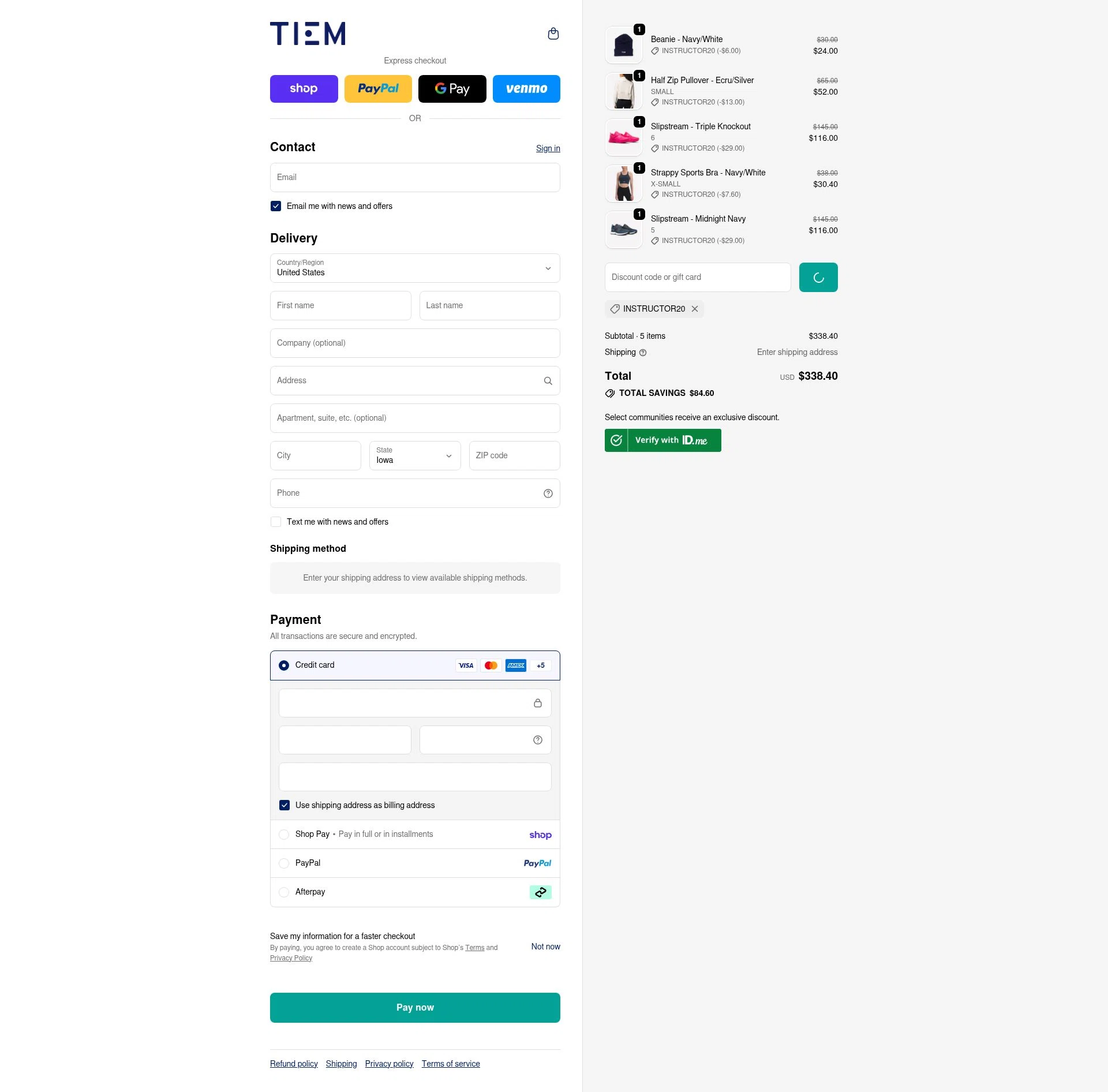 Tiem checkout page showing Tiem discount code box | Screenshot taken by SimplyCodes community member on Feb 18, 2026