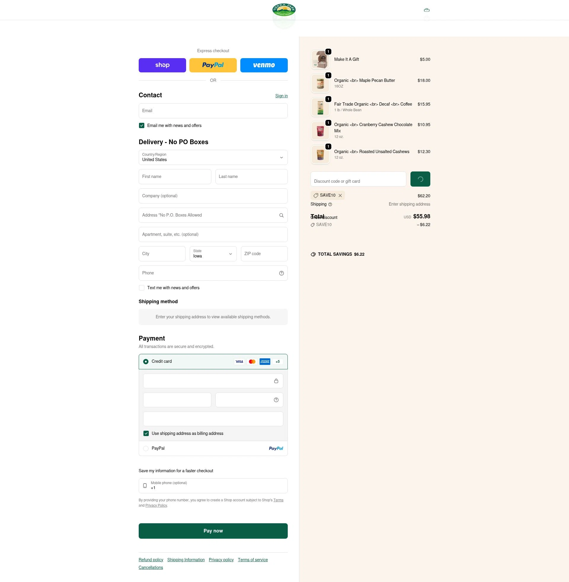 Tierra Farm checkout page showing Tierra Farm discount code box | Screenshot taken by SimplyCodes community member on Feb 3, 2026
