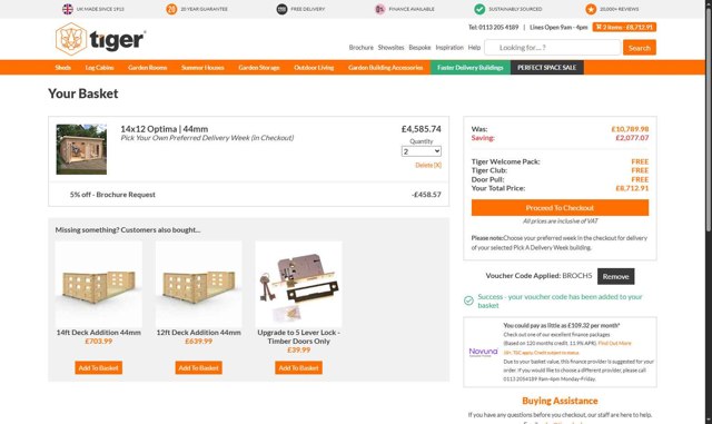 Tiger Sheds checkout page showing Tiger Sheds discount code box | Screenshot taken by SimplyCodes community member on Jun 13, 2025