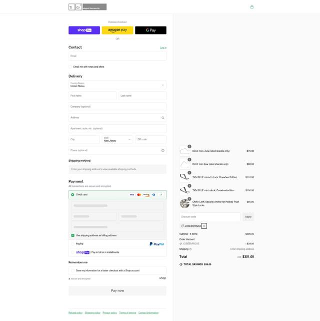 TiGr Lock checkout page showing TiGr Lock discount code box | Screenshot taken by SimplyCodes community member on Jan 23, 2025