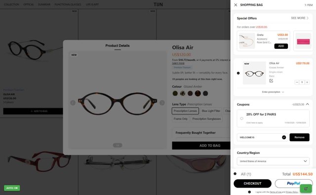 TIJN Eyewear checkout page showing TIJN Eyewear promo code box | Screenshot taken by SimplyCodes community member on Aug 30, 2025