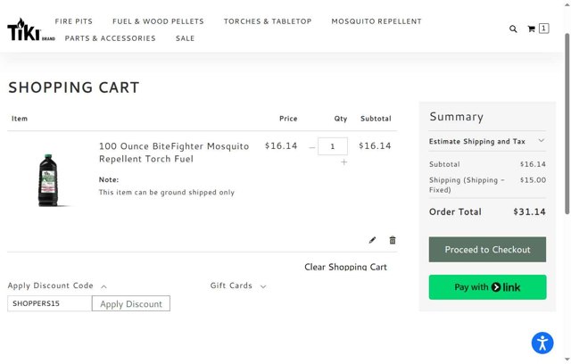 Tiki Brand checkout page showing Tiki Brand discount code box | Screenshot taken by SimplyCodes community member on Jul 5, 2025