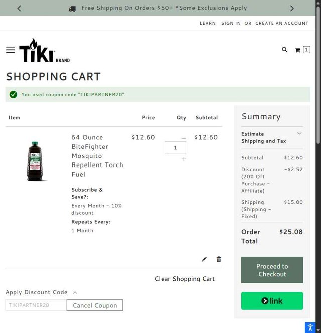 Tiki Brand checkout page showing Tiki Brand discount code box | Screenshot taken by SimplyCodes community member on Jul 16, 2025