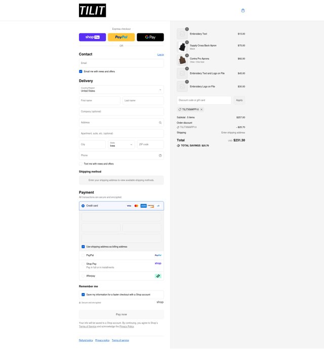 Tilit checkout page showing Tilit discount code box | Screenshot taken by SimplyCodes community member on Aug 27, 2025