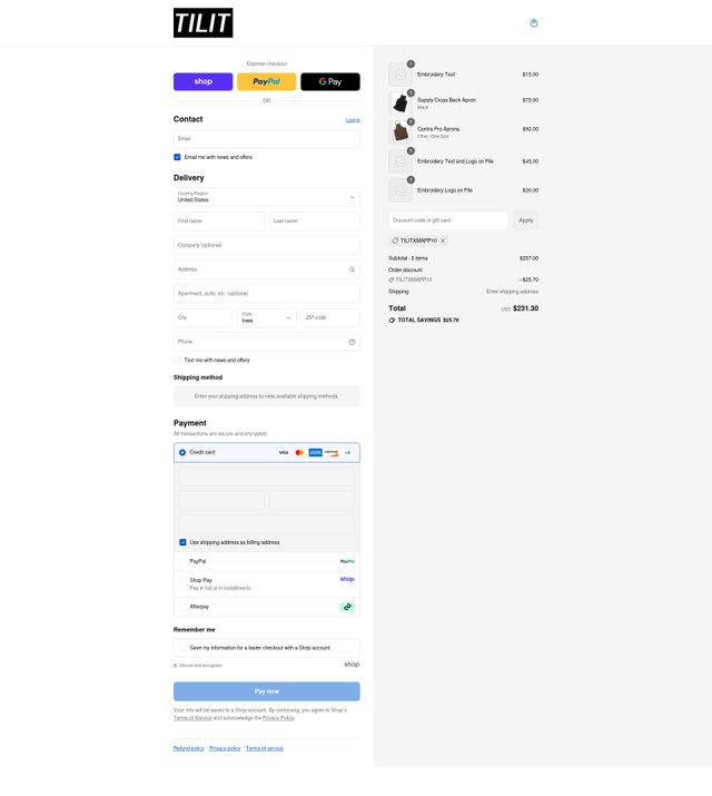 Tilit checkout page showing Tilit discount code box | Screenshot taken by SimplyCodes community member on Aug 31, 2025