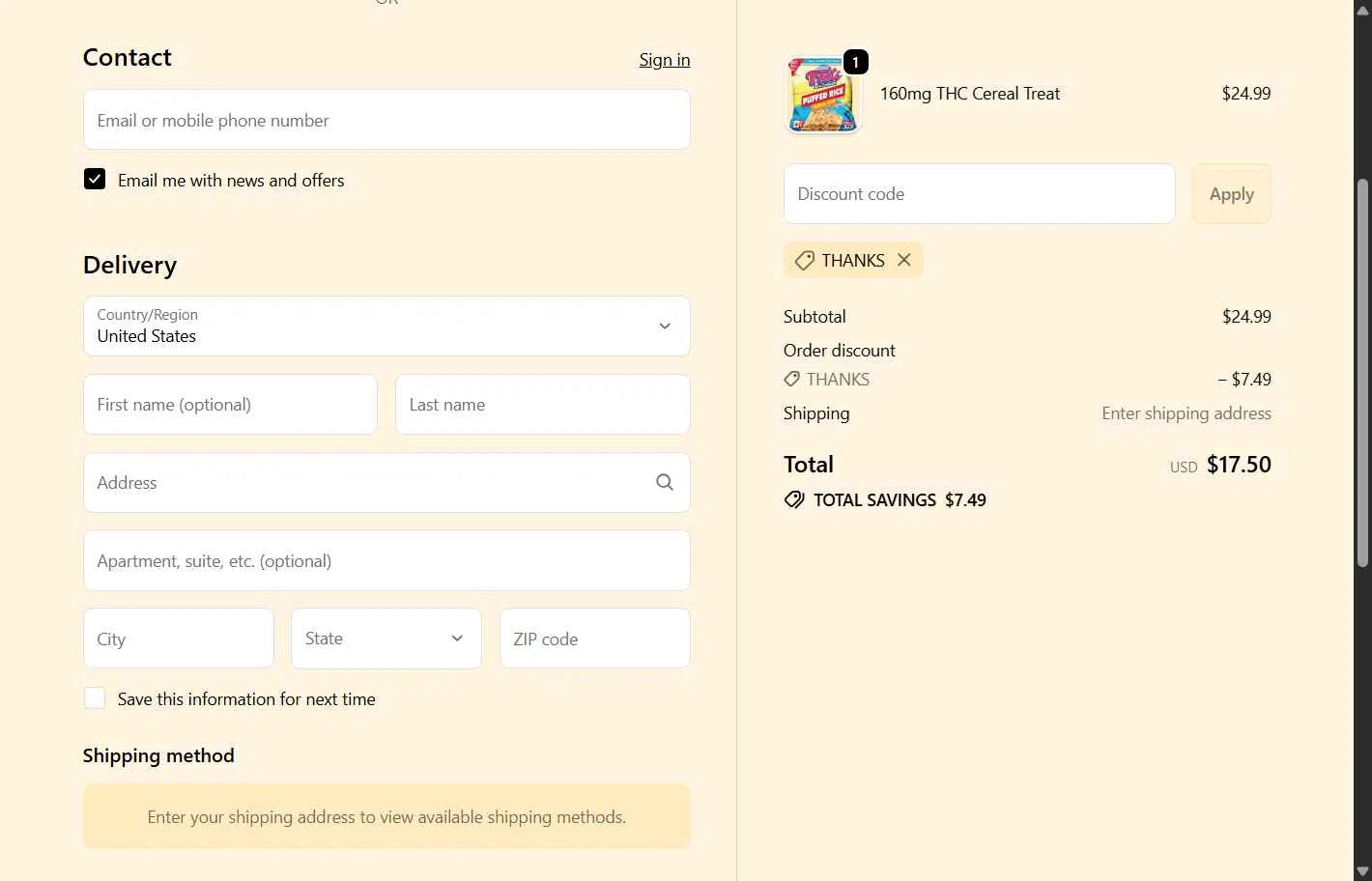 Tillmans Tranquils checkout page showing Tillmans Tranquils coupon code box | Screenshot taken by SimplyCodes community member on Nov 14, 2025
